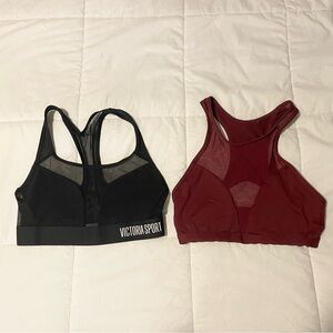 Victoria's Secret Black and Burgundy Sports Bras with Mesh top Details
